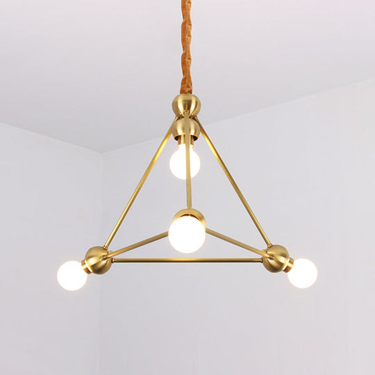 Traditional Triangle Metal Hanging Chandelier in Gold - 4-Light Ceiling Light for Dining Room