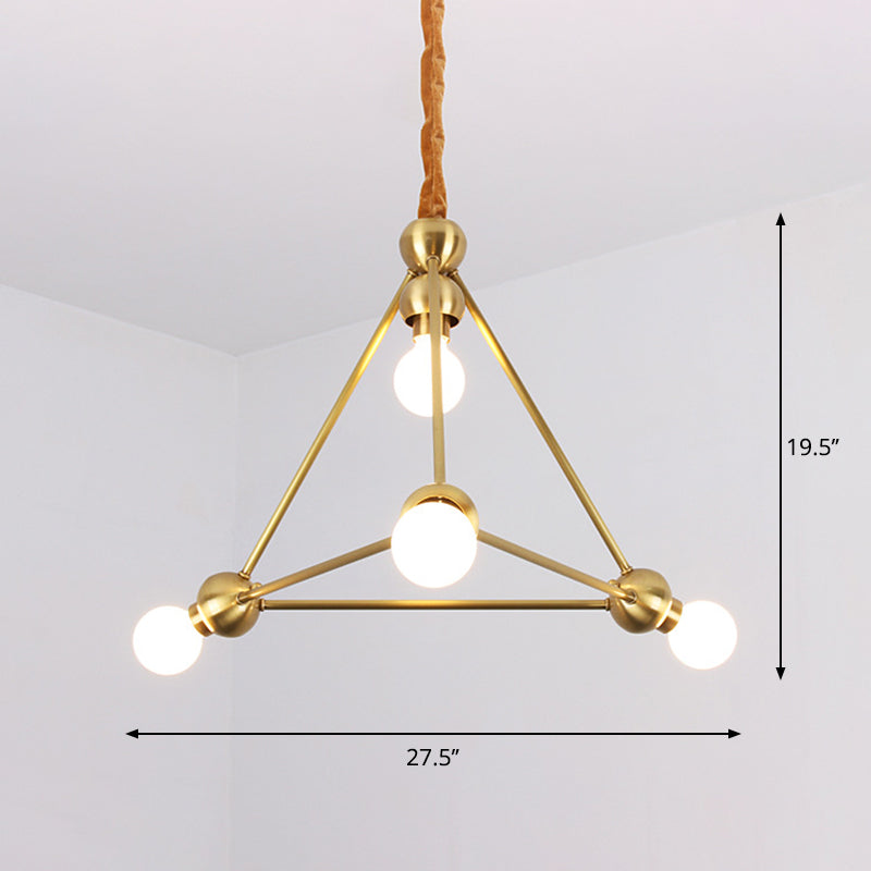 Traditional Triangle Metal Hanging Chandelier in Gold - 4-Light Ceiling Light for Dining Room