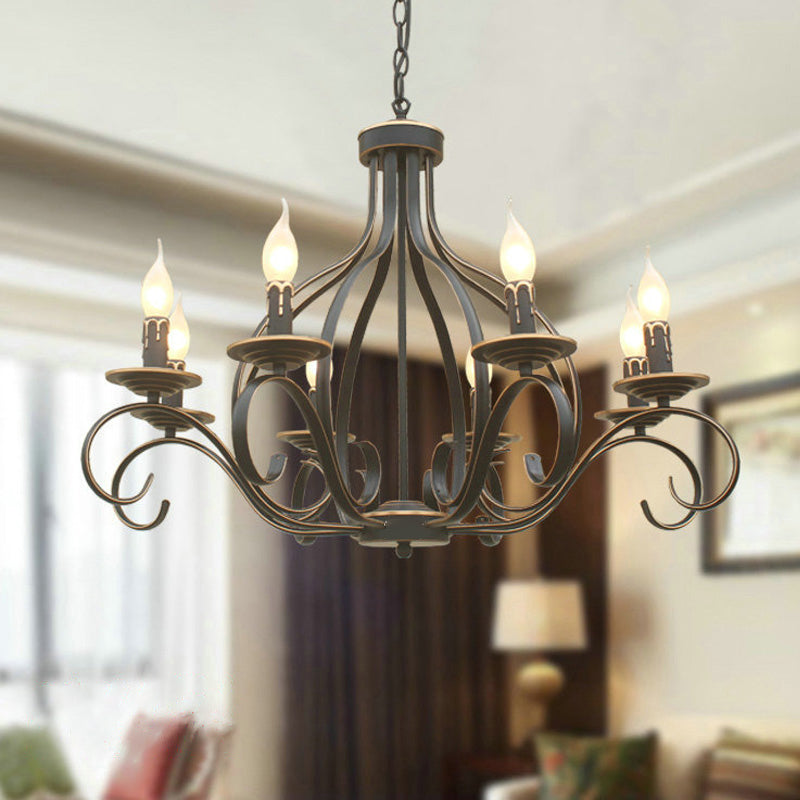Traditional Black Candle-Style Chandelier - 8-Light Metal Hanging Pendant for Living Room
