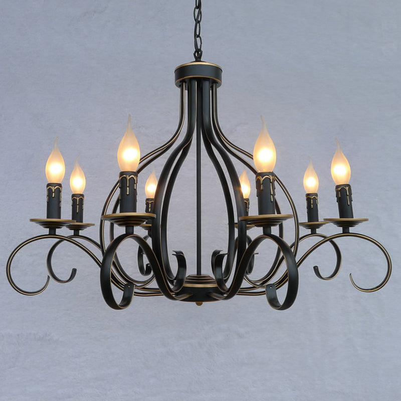 Traditional Black Candle-Style Chandelier - 8-Light Metal Hanging Pendant for Living Room