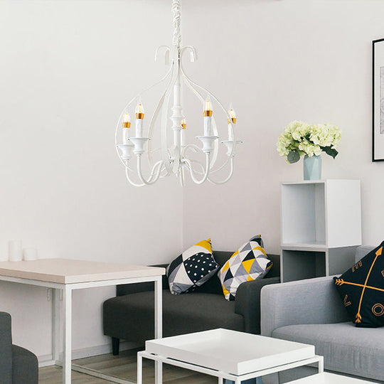 Traditional White Metal Chandelier Light with Swooping Arms – 5 Lights for Dining Room Pendant Lighting