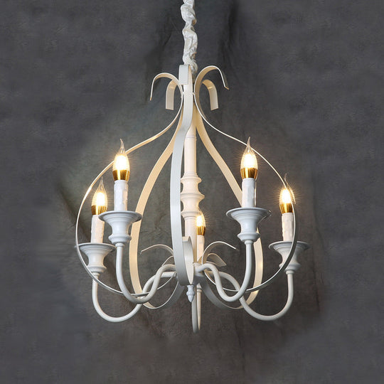 Traditional White Metal Chandelier Light with Swooping Arms – 5 Lights for Dining Room Pendant Lighting
