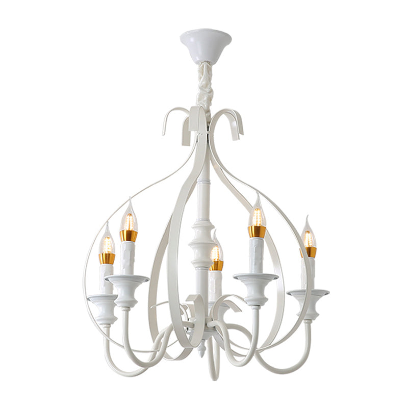 Traditional White Metal Chandelier Light with Swooping Arms – 5 Lights for Dining Room Pendant Lighting