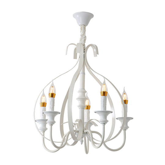 Traditional White Metal Chandelier Light with Swooping Arms – 5 Lights for Dining Room Pendant Lighting