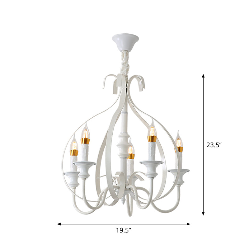 Traditional White Metal Chandelier Light with Swooping Arms – 5 Lights for Dining Room Pendant Lighting