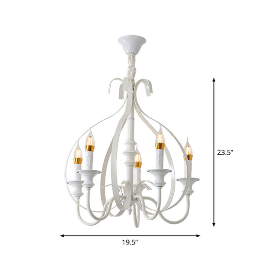 Traditional White Metal Chandelier Light with Swooping Arms – 5 Lights for Dining Room Pendant Lighting
