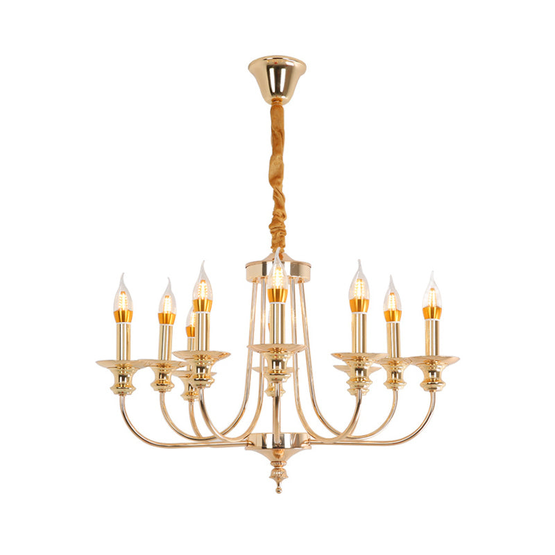 Gold Metal Chandelier with 10 Classic Lights - Dining Room Pendant Lighting