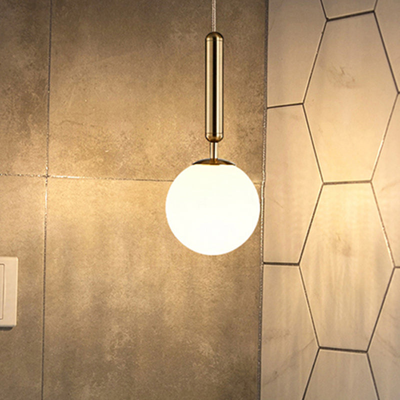 Modern Gold Kitchen Pendant Light with White Glass Shade, 1-Light, Multiple Sizes