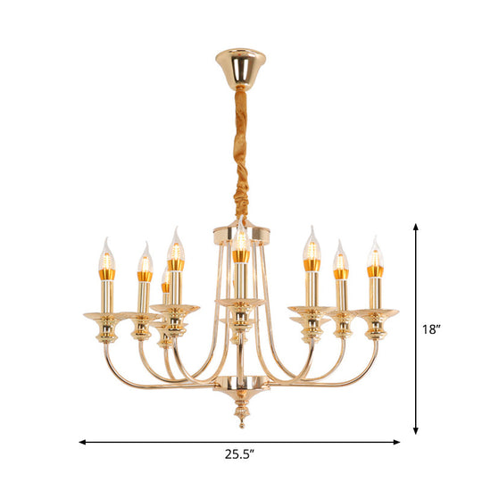 Gold Metal Chandelier with 10 Classic Lights - Dining Room Pendant Lighting