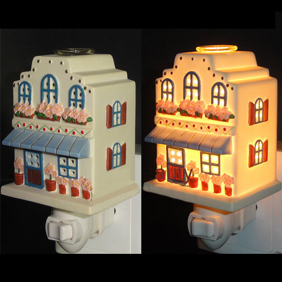 1 Light Lodge Ceramics Wall Sconce Night Light with Lighthouse Design - Pink/White/Yellow