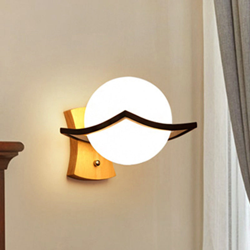 Modernist Black Ball Sconce: 1 Light White Glass Wall Light for Bedroom