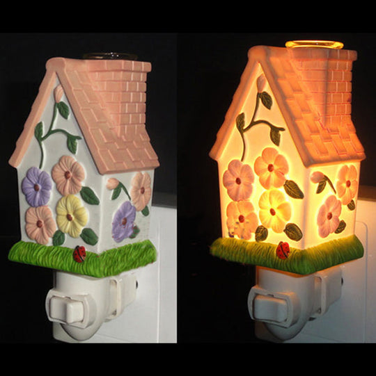 1 Light Lodge Ceramics Wall Sconce Night Light with Lighthouse Design - Pink/White/Yellow