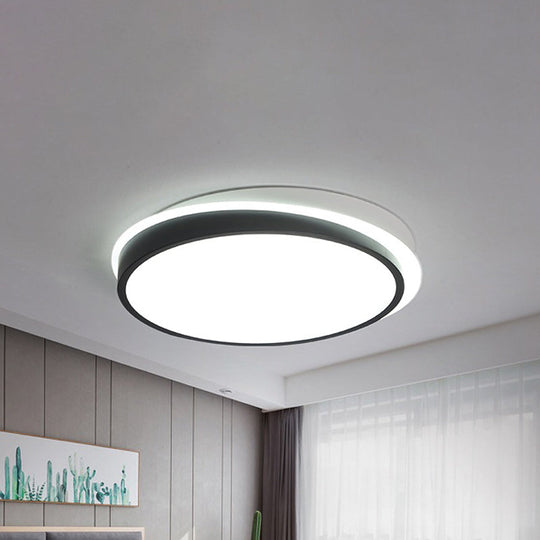 18"/23.5" Dia Black LED Flush Mount Ceiling Light - Simple Metal Design with Acrylic Diffuser - Warm/White Lighting for Study Room