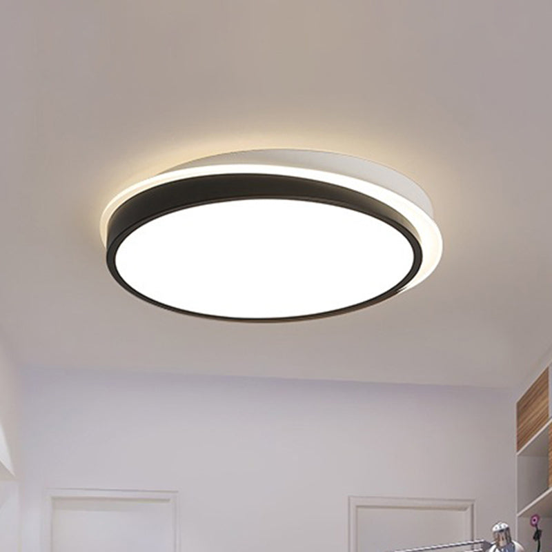 18"/23.5" Dia Black LED Flush Mount Ceiling Light - Simple Metal Design with Acrylic Diffuser - Warm/White Lighting for Study Room
