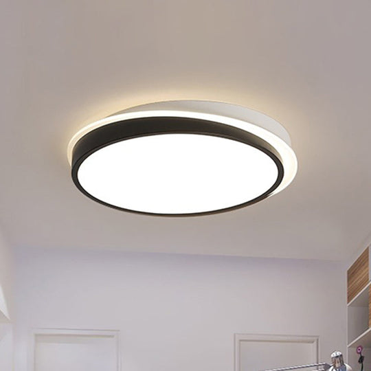 18"/23.5" Dia Black LED Flush Mount Ceiling Light - Simple Metal Design with Acrylic Diffuser - Warm/White Lighting for Study Room