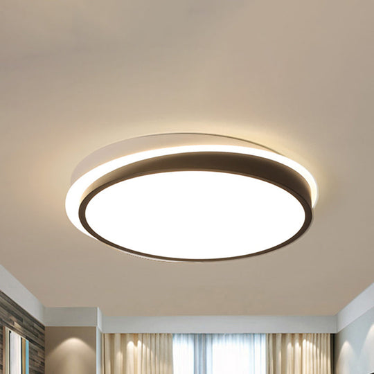 18"/23.5" Dia Black LED Flush Mount Ceiling Light - Simple Metal Design with Acrylic Diffuser - Warm/White Lighting for Study Room