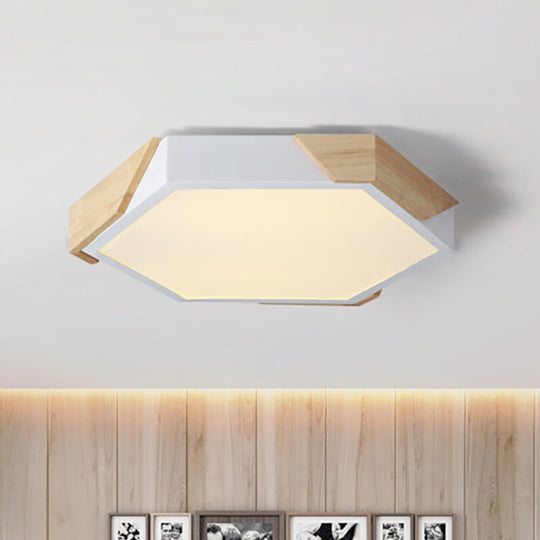 Hexagon Ceiling Light for Kindergarten - Slim Panel Macaron Loft LED in Warm Light (Green/Pink/White/Yellow)