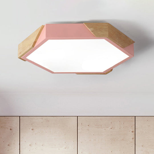 Hexagon Ceiling Light for Kindergarten - Slim Panel Macaron Loft LED in Warm Light (Green/Pink/White/Yellow)