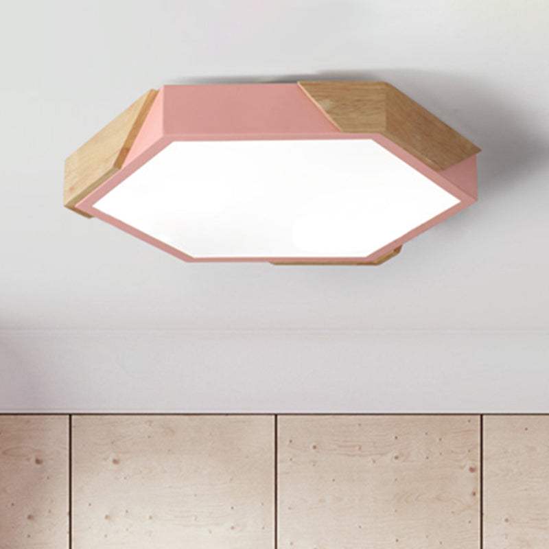 Hexagon Ceiling Light for Kindergarten - Slim Panel Macaron Loft LED in Warm Light (Green/Pink/White/Yellow)