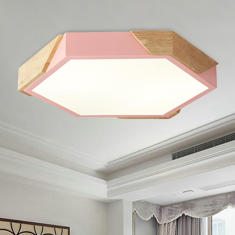 Hexagon Ceiling Light for Kindergarten - Slim Panel Macaron Loft LED in Warm Light (Green/Pink/White/Yellow)