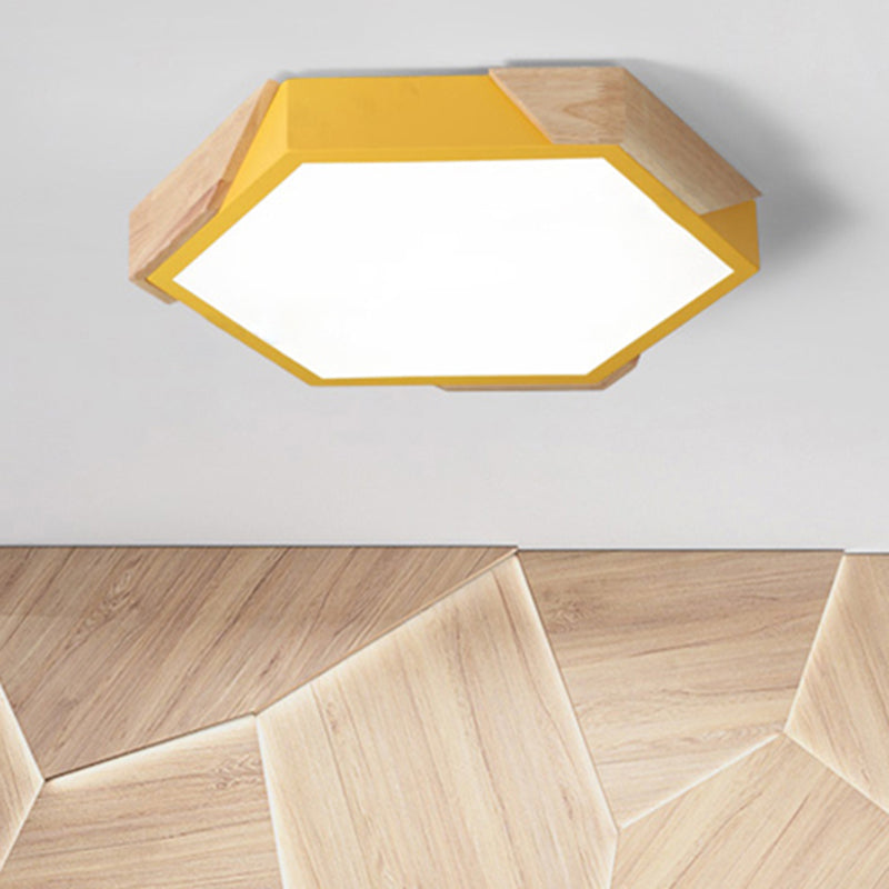 Hexagon Ceiling Light for Kindergarten - Slim Panel Macaron Loft LED in Warm Light (Green/Pink/White/Yellow)