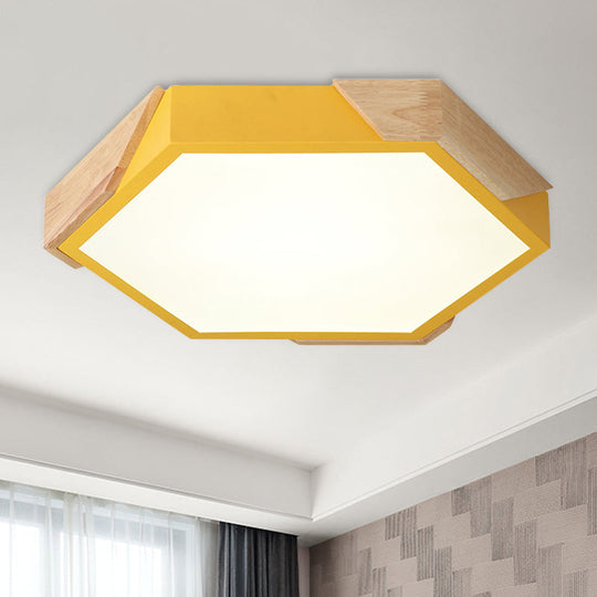 Hexagon Ceiling Light for Kindergarten - Slim Panel Macaron Loft LED in Warm Light (Green/Pink/White/Yellow)