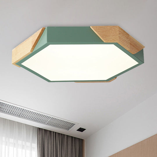 Hexagon Ceiling Light for Kindergarten - Slim Panel Macaron Loft LED in Warm Light (Green/Pink/White/Yellow)