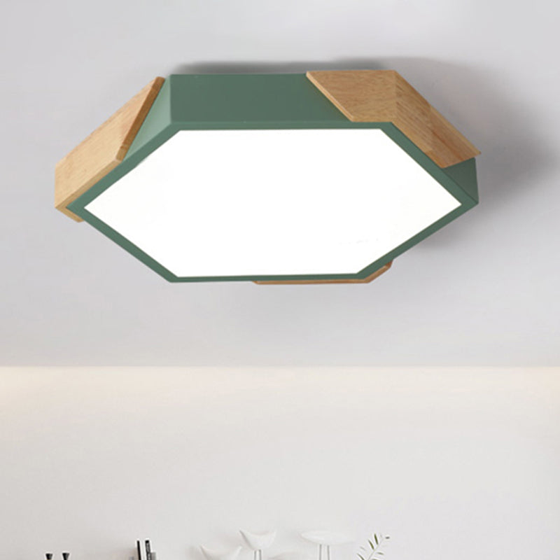 Hexagon Ceiling Light for Kindergarten - Slim Panel Macaron Loft LED in Warm Light (Green/Pink/White/Yellow)