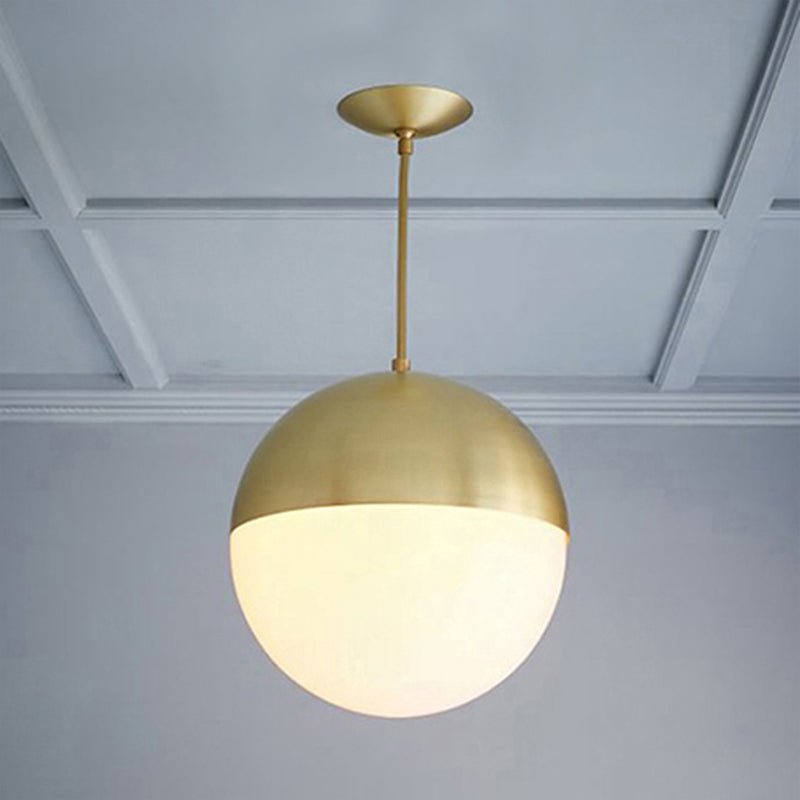 Modernist Black/Gold Sphere Pendant Lamp - 1 Light Opal Glass Ceiling Fixture for Kitchen