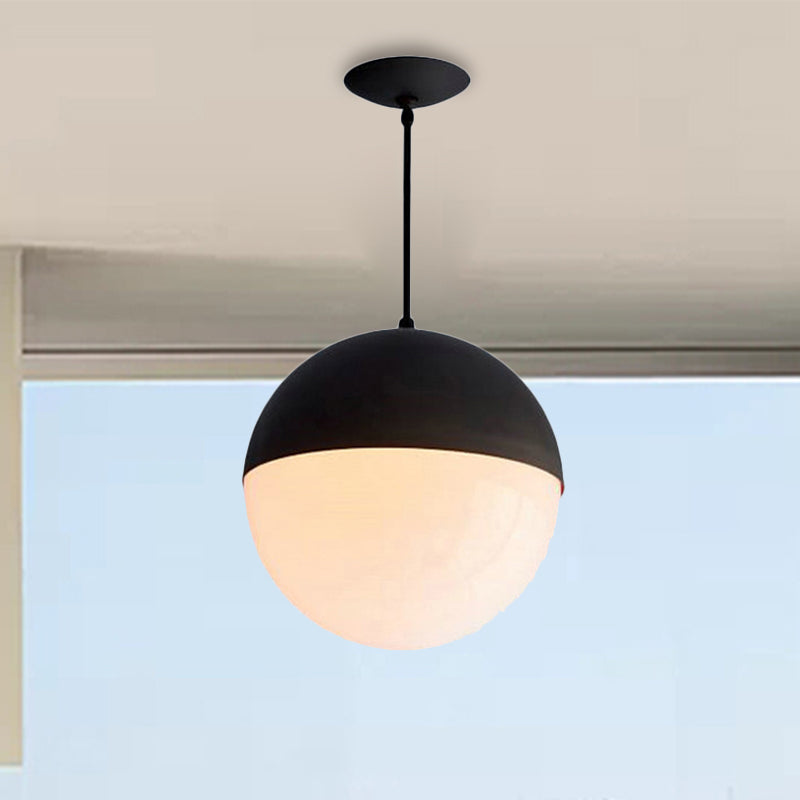Modernist Black/Gold Sphere Pendant Lamp - 1 Light Opal Glass Ceiling Fixture for Kitchen