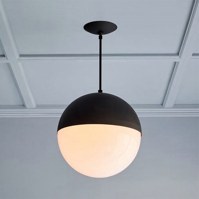 Modernist Black/Gold Sphere Pendant Lamp - 1 Light Opal Glass Ceiling Fixture for Kitchen