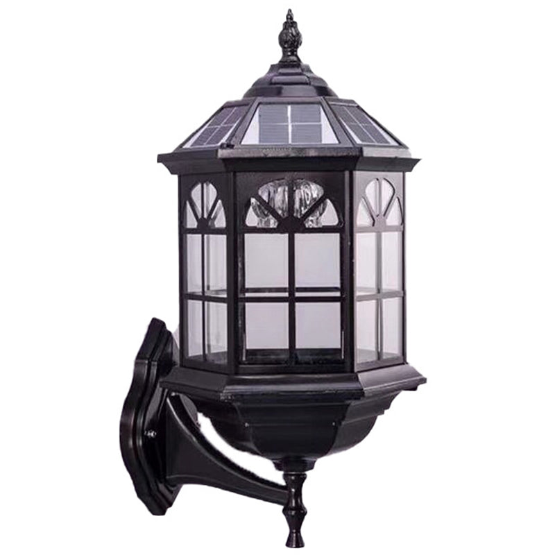 Clear Glass Wall Sconce with Solar Panel for Outdoor Lighting
