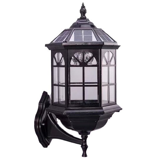 Clear Glass Wall Sconce with Solar Panel for Outdoor Lighting