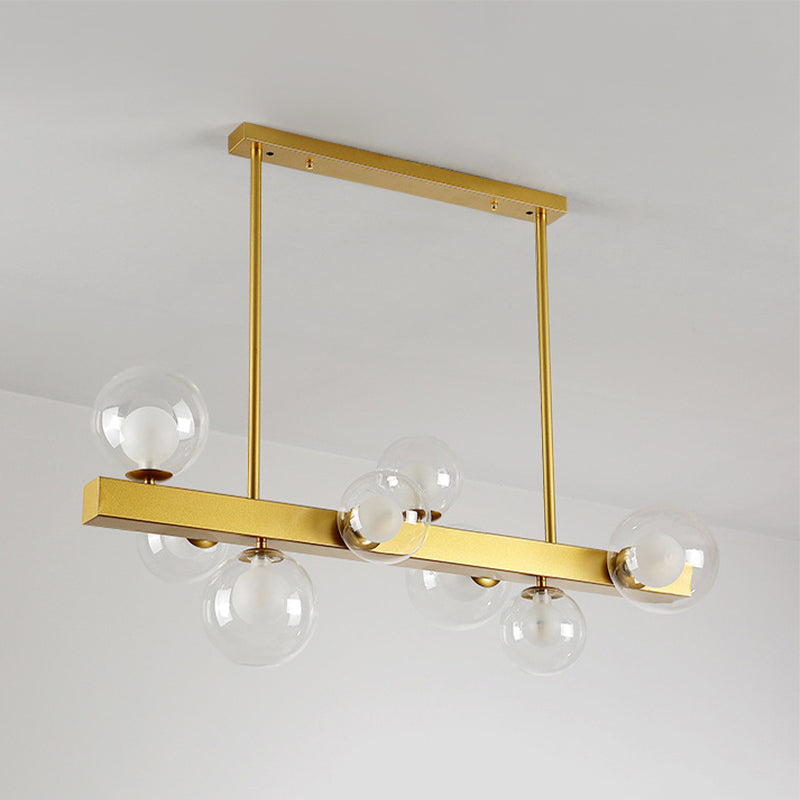 Gold Finish Chandelier with Orb Shade - Post Modern Design, 8 Lights - Perfect for Dining Room