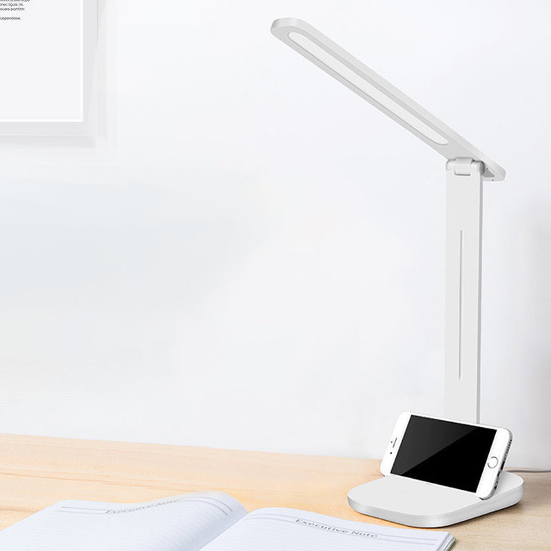 Adjustable White Oblong Shade Desk Lamp with Phone Holder - Modern Plastic Desk Light