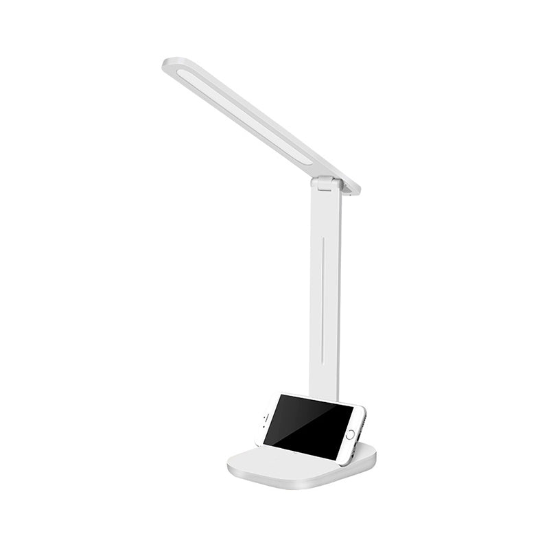 Adjustable White Oblong Shade Desk Lamp with Phone Holder - Modern Plastic Desk Light