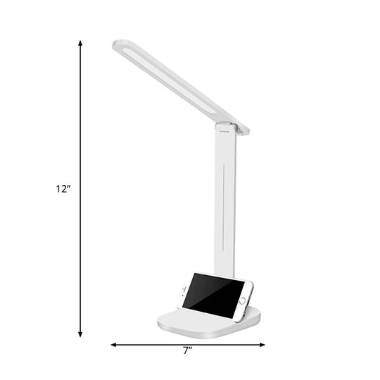 Adjustable White Oblong Shade Desk Lamp with Phone Holder - Modern Plastic Desk Light
