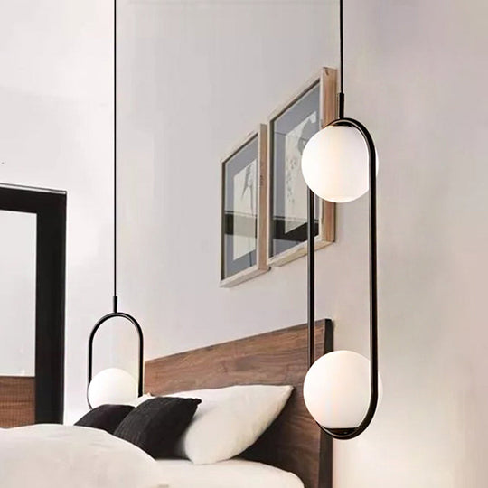 Modern Globe Pendant Light  White Glass  Black/Gold Hanging Ceiling Lamp for Bedroom