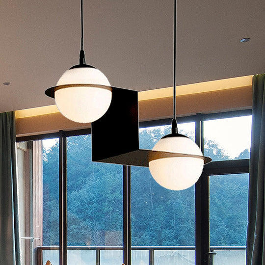Modernist Glass Cluster Pendant Light with 2/3 White Ball Shades and Black LED Hanging