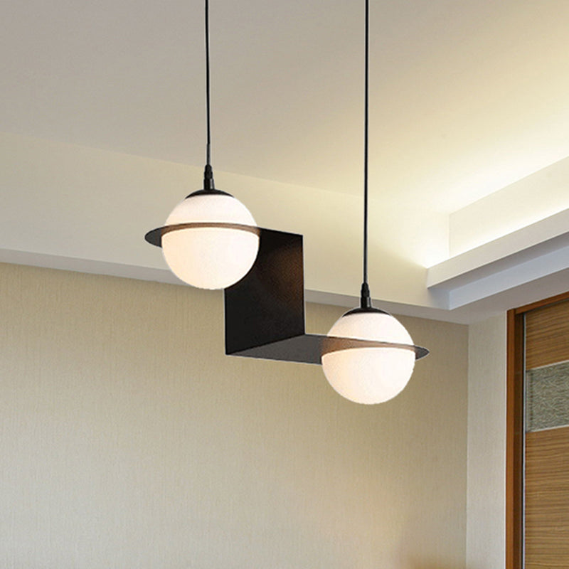 Modernist Glass Cluster Pendant Light with 2/3 White Ball Shades and Black LED Hanging