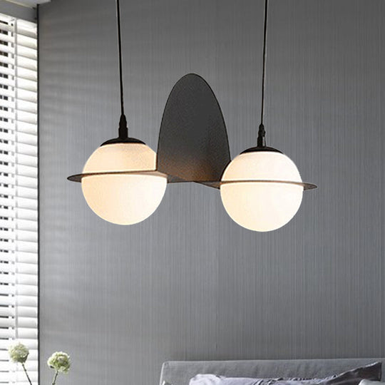 Modernist Glass Cluster Pendant Light with 2/3 White Ball Shades and Black LED Hanging