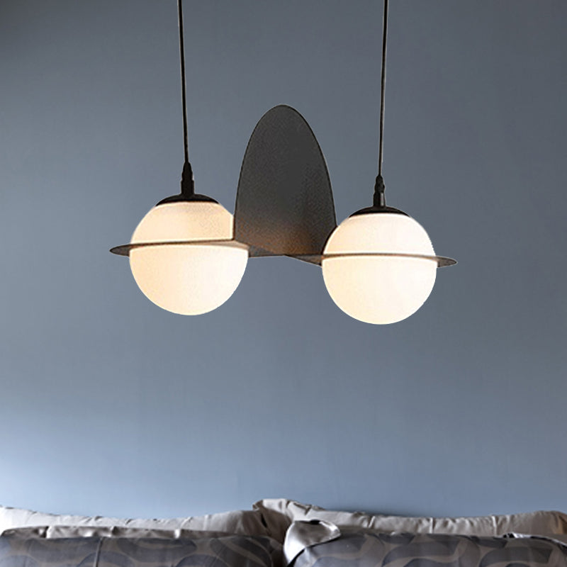 Modernist Glass Cluster Pendant Light with 2/3 White Ball Shades and Black LED Hanging