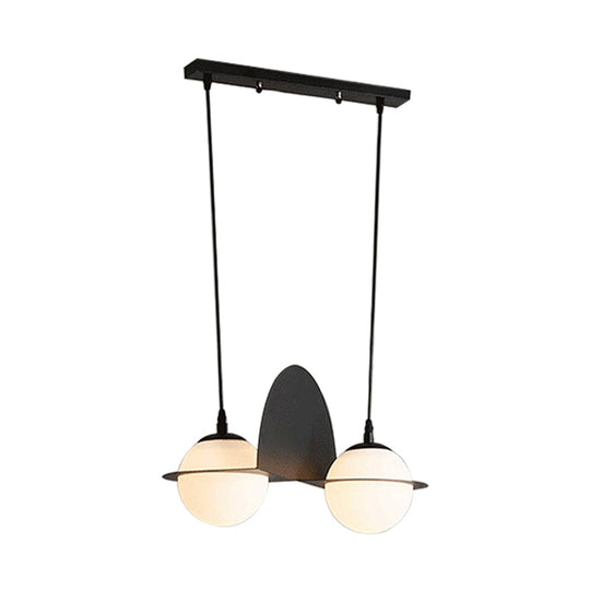 Modernist Glass Cluster Pendant Light with 2/3 White Ball Shades and Black LED Hanging