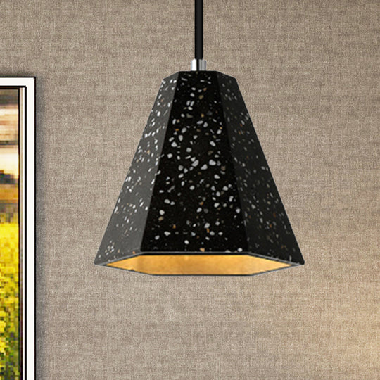 Geometric Cement Pendant Light - 1 Light Simplicity Hanging Light (Black/White/Yellow)