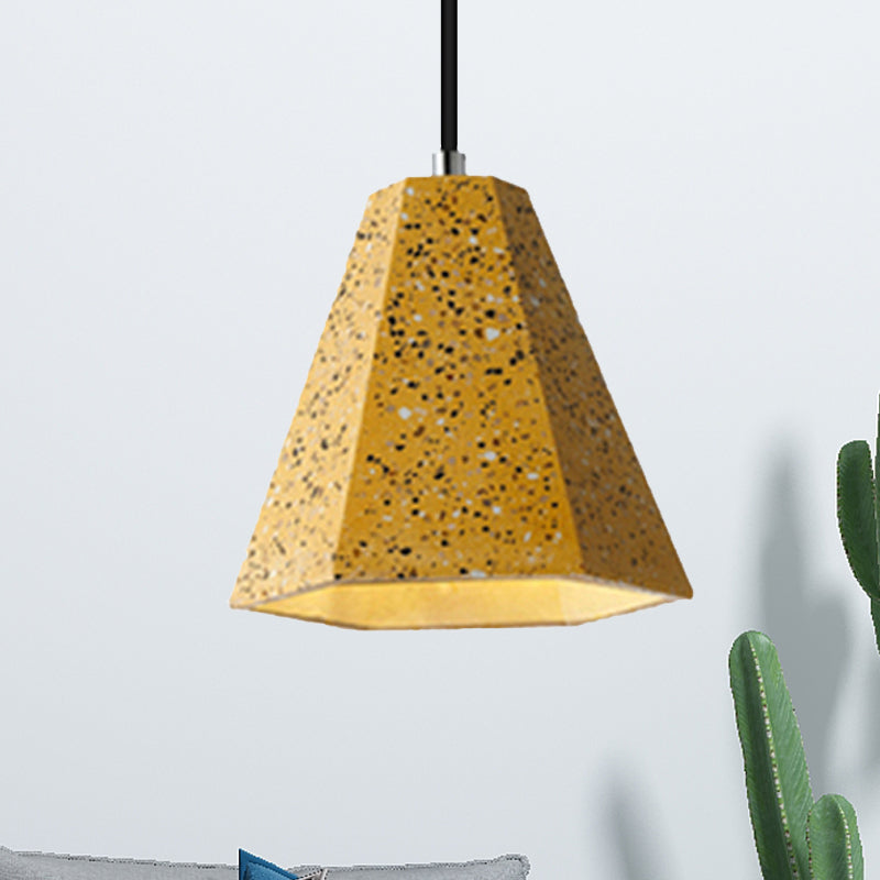 Geometric Cement Pendant Light - 1 Light Simplicity Hanging Light (Black/White/Yellow)
