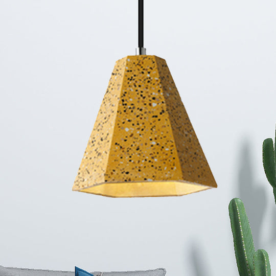 Geometric Cement Pendant Light - 1 Light Simplicity Hanging Light (Black/White/Yellow)