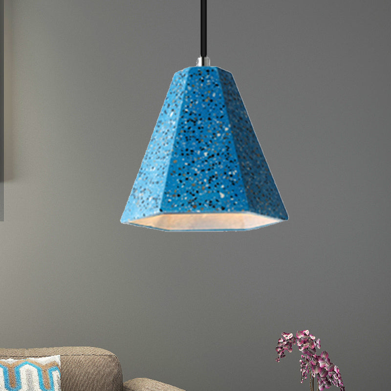 Geometric Cement Pendant Light - 1 Light Simplicity Hanging Light (Black/White/Yellow)