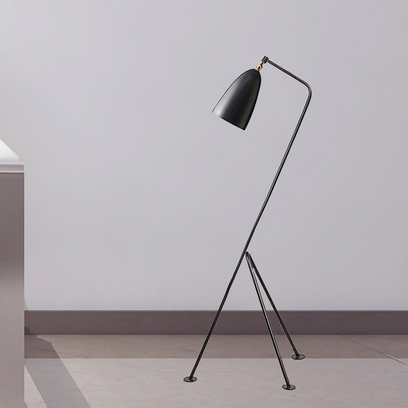 Modern Tripod Floor Lamp with Bell Shade - Metallic Design, 1 Light - Black/White - Perfect for Bedroom