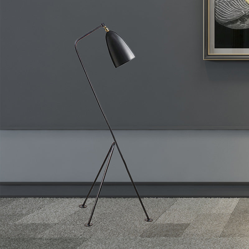Modern Tripod Floor Lamp with Bell Shade - Metallic Design, 1 Light - Black/White - Perfect for Bedroom