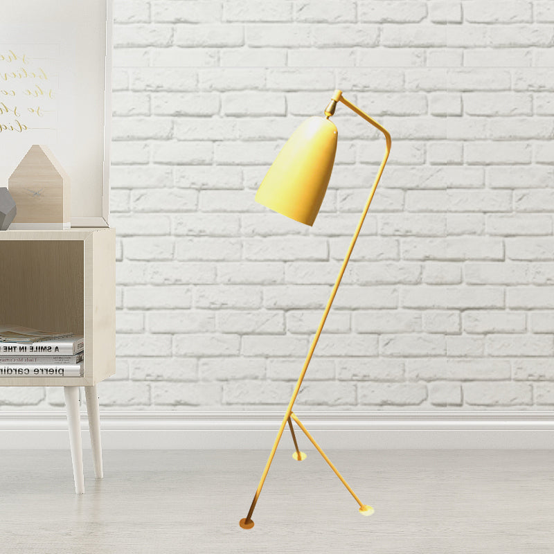 Modern Tripod Floor Lamp with Bell Shade - Metallic Design, 1 Light - Black/White - Perfect for Bedroom